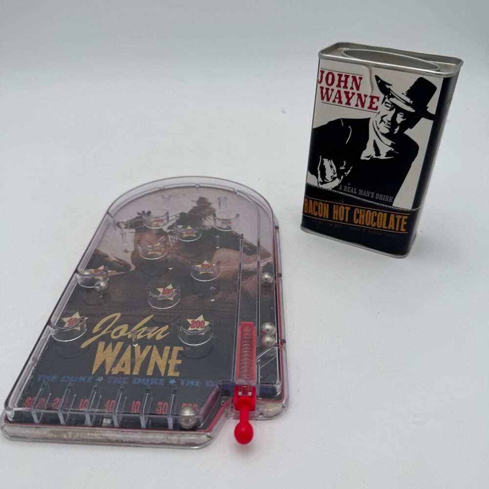2 pc Vtg John Wayne "The Duke" Handheld Pinball Game by Schylling 1978